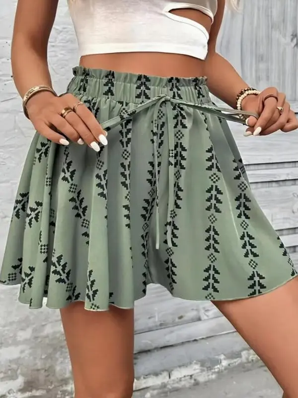 Women's Bohemian Knot Front Shorts – Casual All Over Print Summer Bottoms