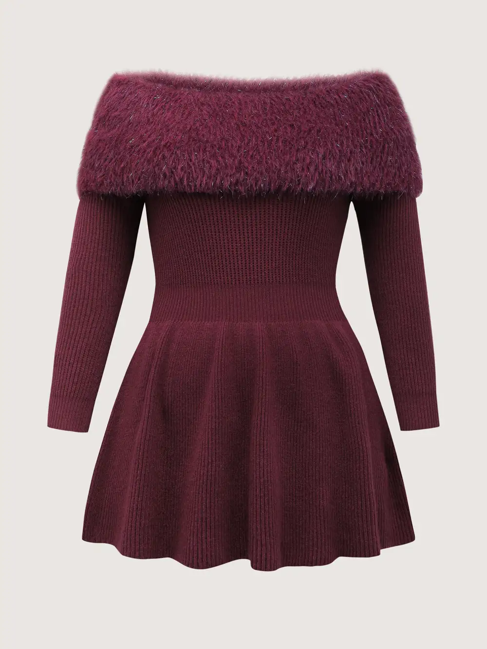 Sparkly Fur Off-Shoulder A-Line Pullover