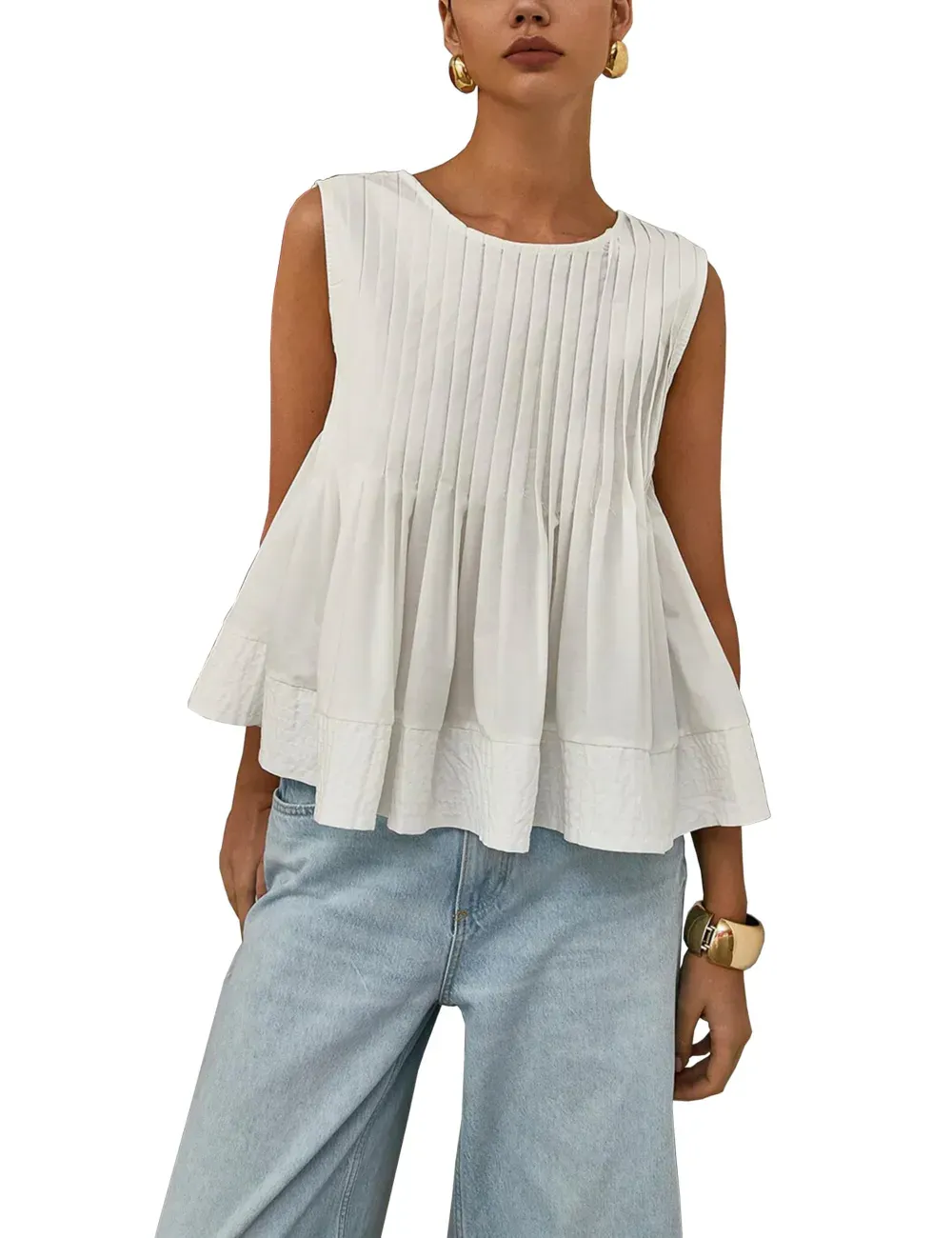 ✨Womens Summer Pleated Peplum Sleeveless Blouse Tank Tops
