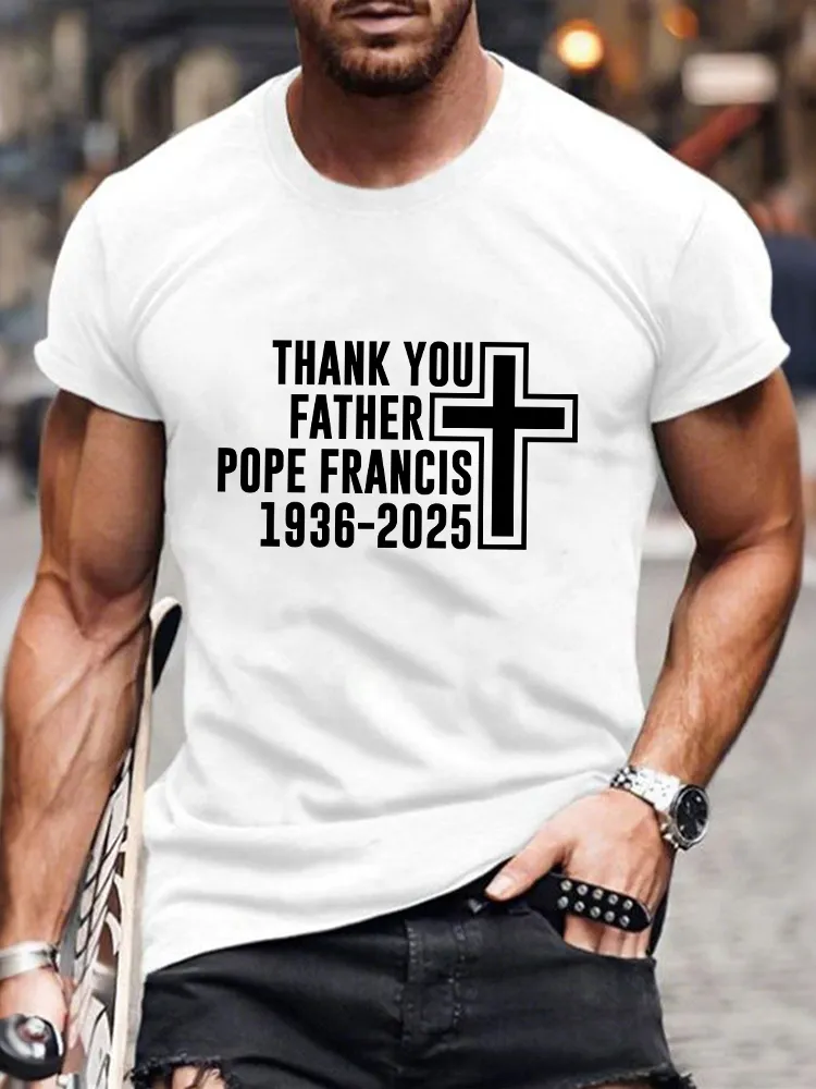 Men's Thank You Father 1936-2025 Print Short Sleeve Round Neck Cotton T-Shirt