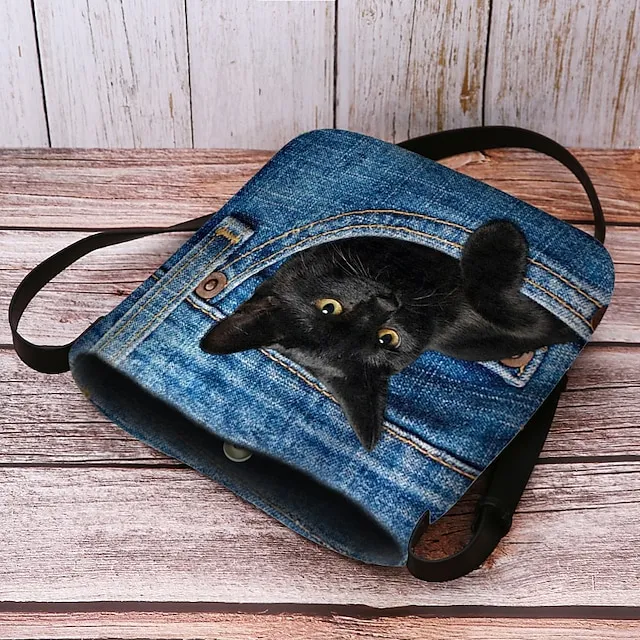 Women's Crossbody Bag Shoulder Bag Fluffy Bag Polyester Outdoor Daily Holiday Print Large Capacity Lightweight Durable Cat Yellow Red Blue