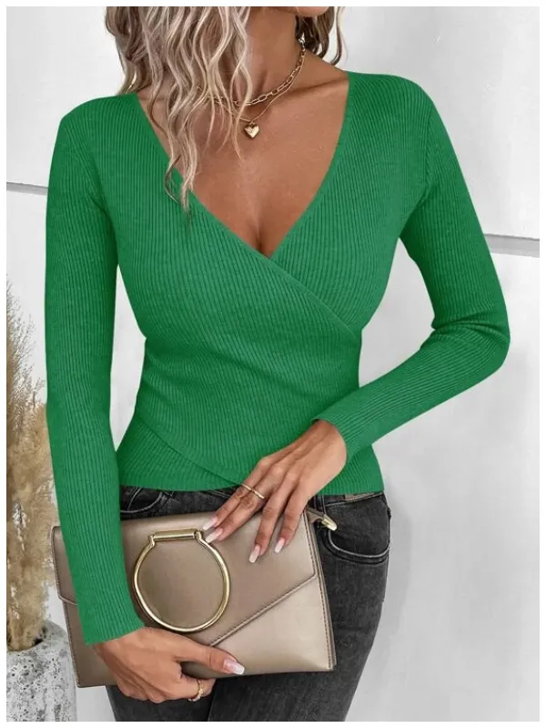 Ribbed Knit Wrap Cross Sweater