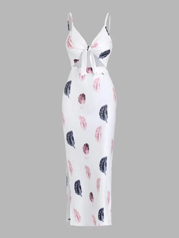 Women's Cut-Out Knot Front Cami Dress – Backless Ribbed Bodycon Maxi