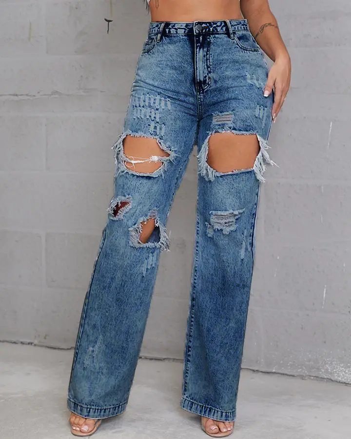 90s Vintage Thigh Distressed Baggy Jeans