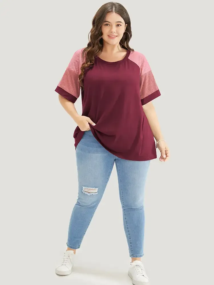 Colorblock Contrast Crew Neck Raglan Sleeve T-shirt