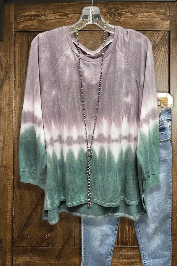 Casual  Tie Dye Print Long Sleeve Top
