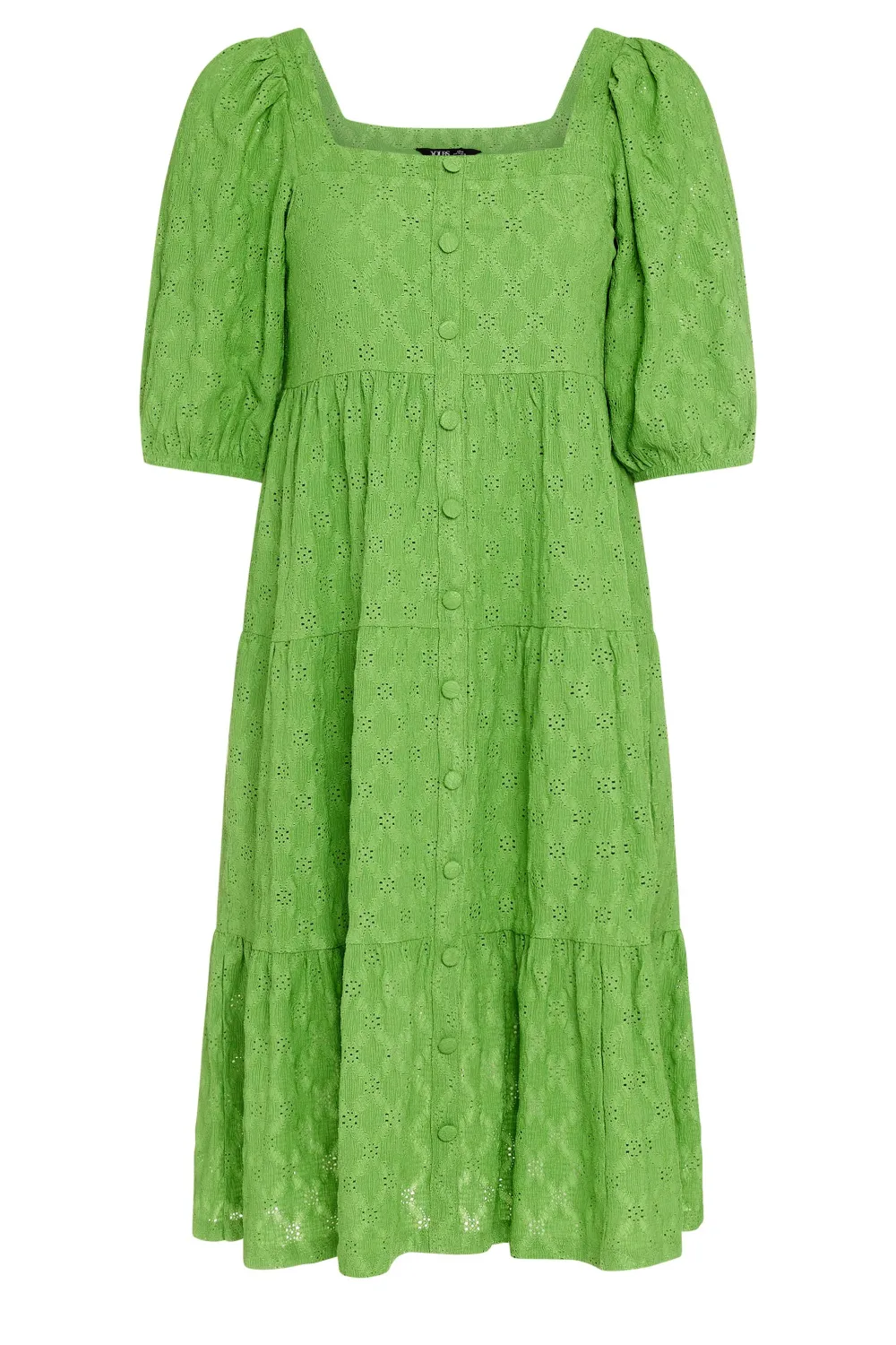 YOURS Curve White Broderie Anglaise Button Front Dress