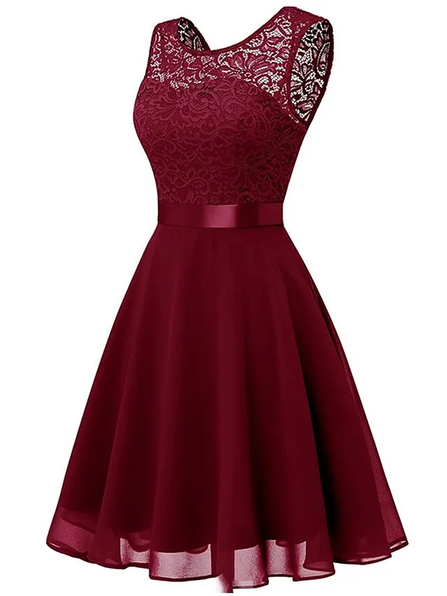 Women‘s Party Dress Lace Dress Knee Length Dress Pink Red Wine Dark Blue Red White Black Sleeveless Pure Color Lace Spring Summer Crew Neck Elegant 2022 XS S M L XL XXL XXXL