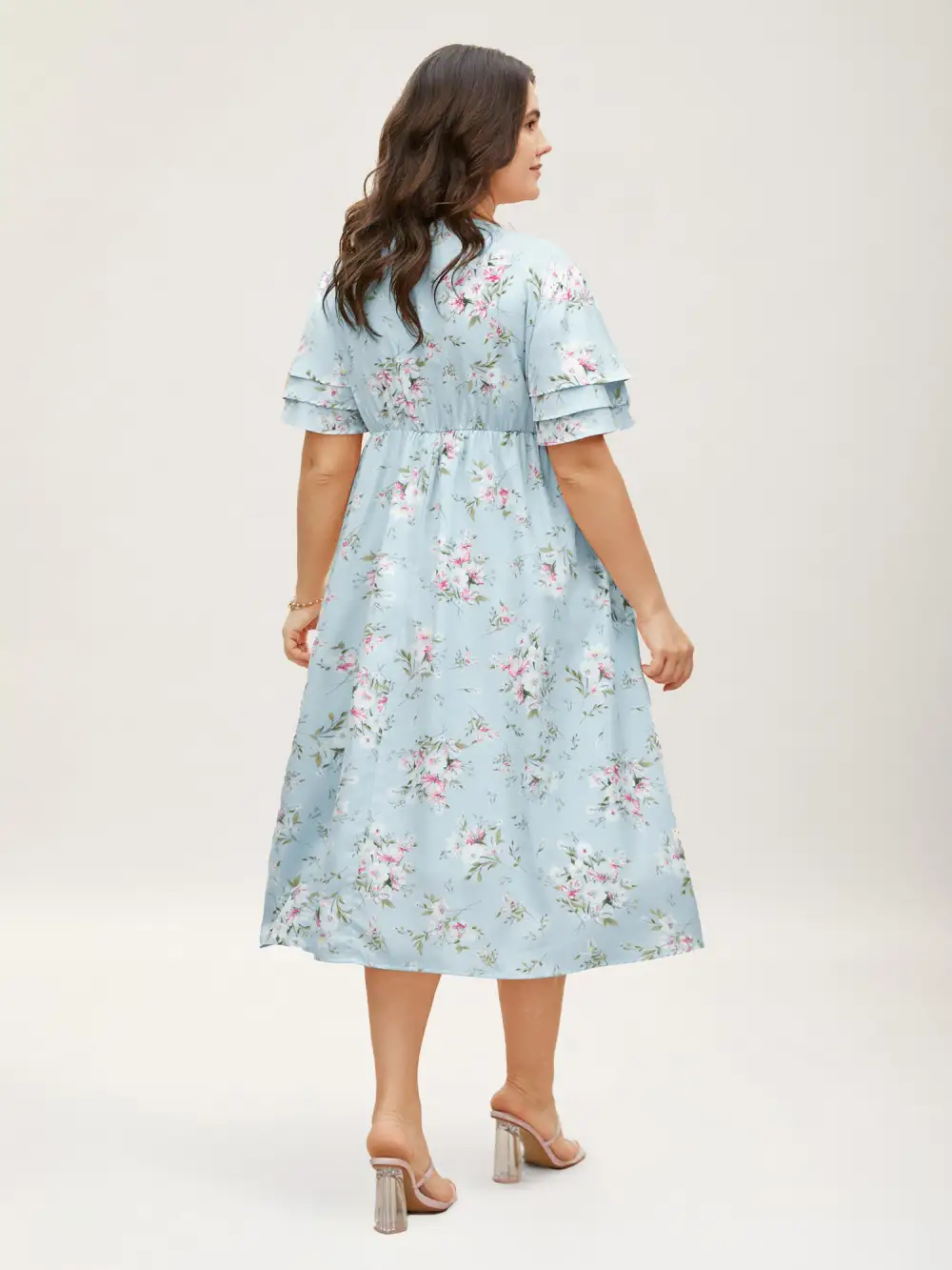 Floral Elastic Waist Tiered Ruffle Sleeve Dress