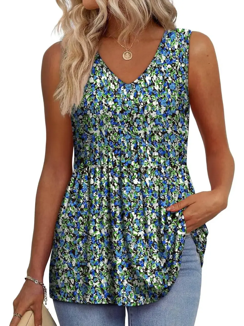 📣Women Dressy Sleeveless V Neck Babydoll Tank Tops