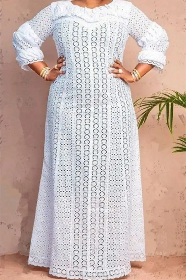 Hollow-Out Lace Patchwork Retro Maxi Dress