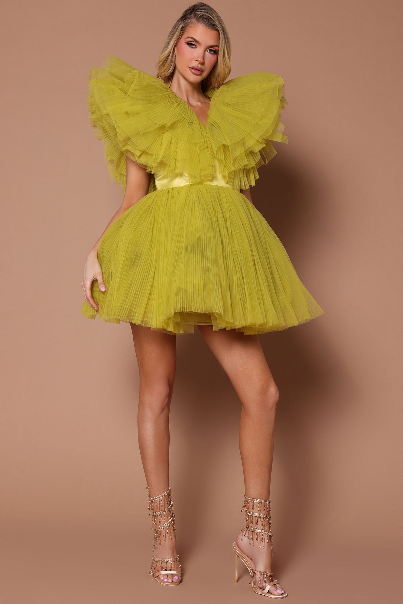 Delaney Tulle Mini Dress - Chartreuse
