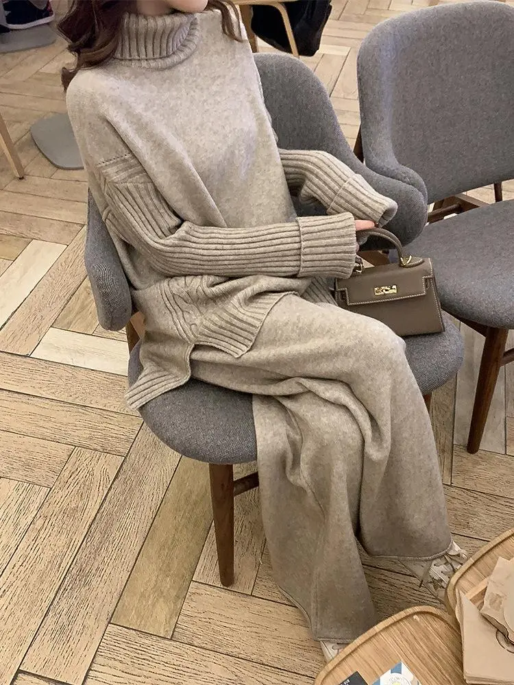 Turtleneck Size Split Sweater Suits