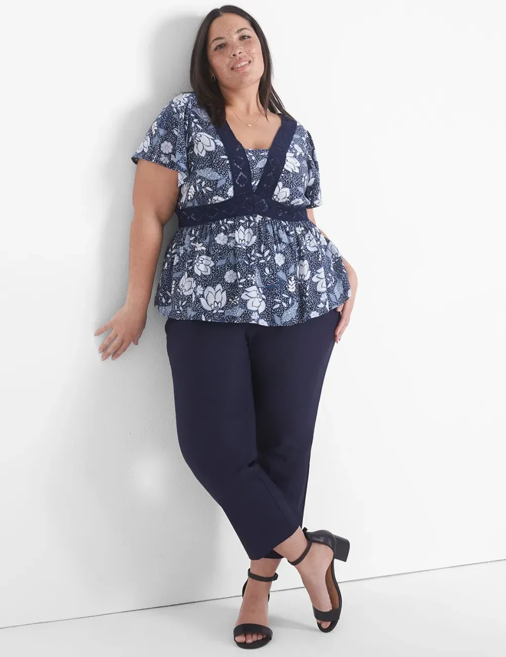 Classic V-Neck Trimmed Babydoll Top