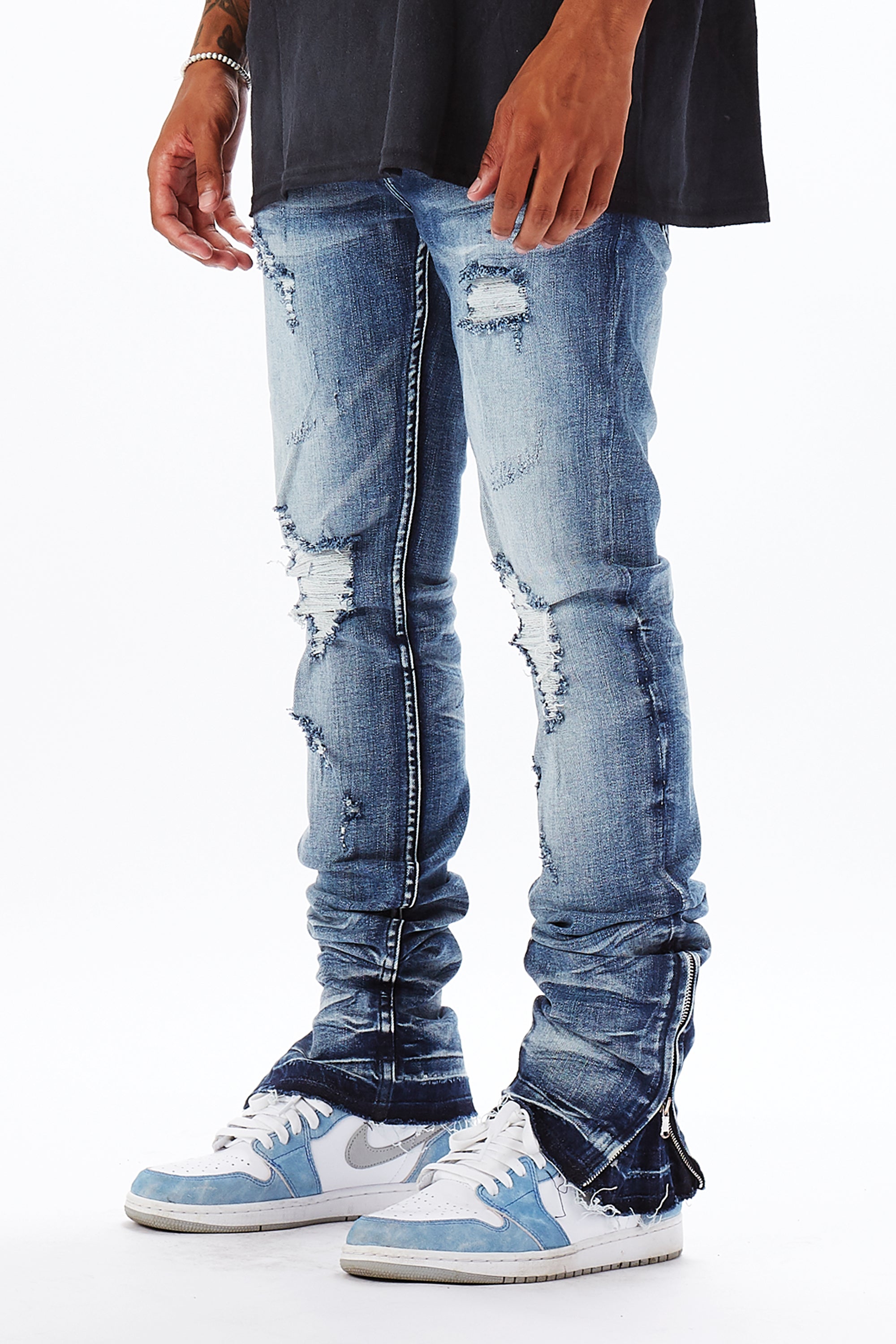 Jaymes Stacked Flare Jean-Blue