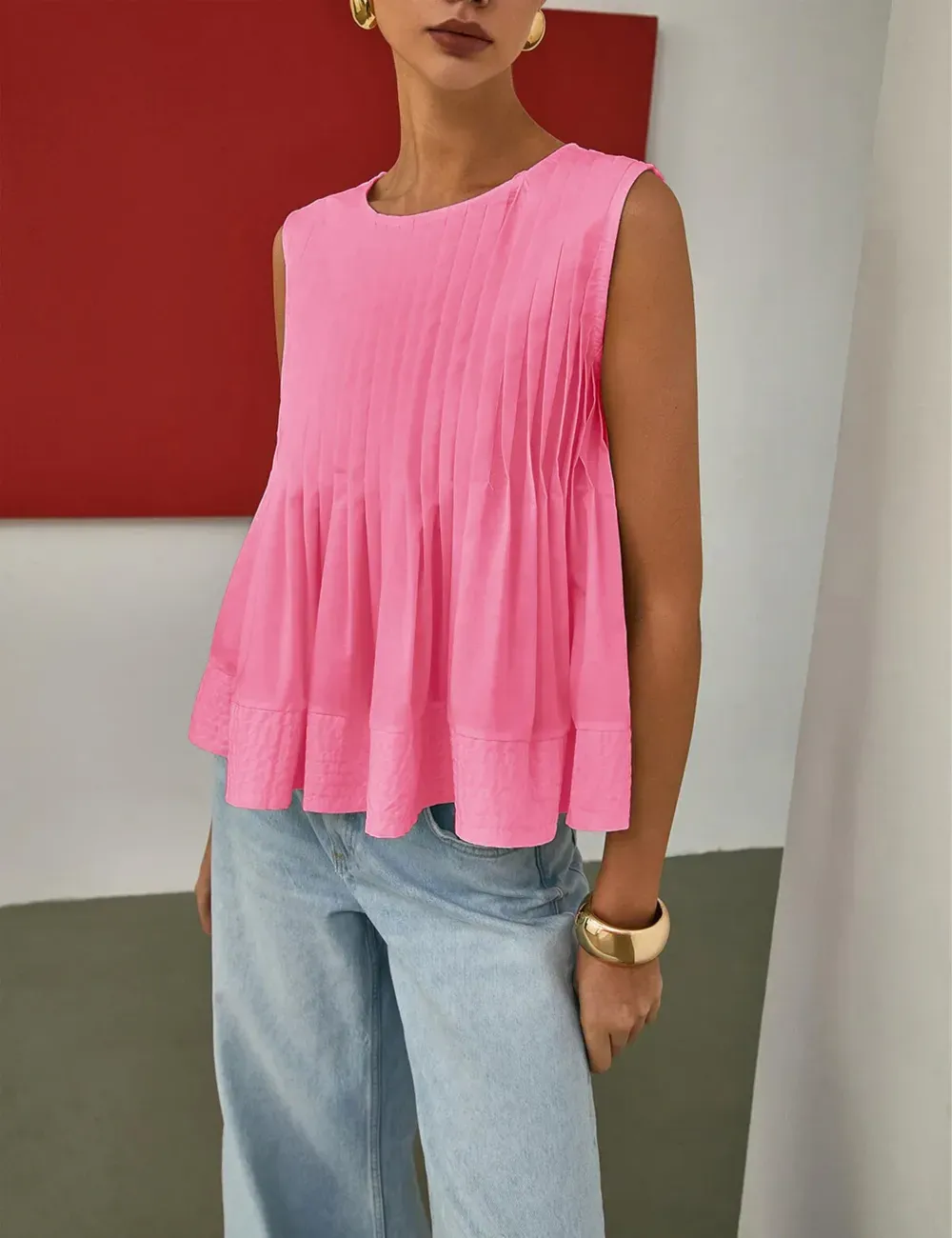 ✨Womens Summer Pleated Peplum Sleeveless Blouse Tank Tops