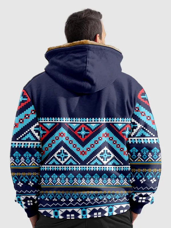 Men's Aztec Fleece Full Zip Printed Hoodie Jacket