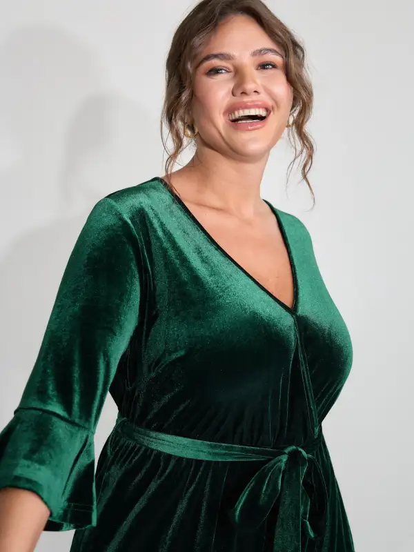 Velvet Belted Wide-Leg Pockets Jumpsuit