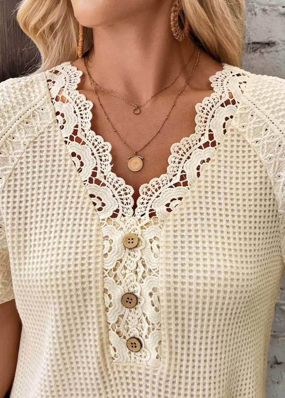 Light Camel Short Sleeve V Neck T Shirt