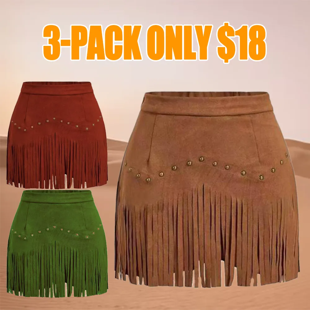 Women's Fringe Trim Skirt – Elegant Solid Color Zipper Bottom