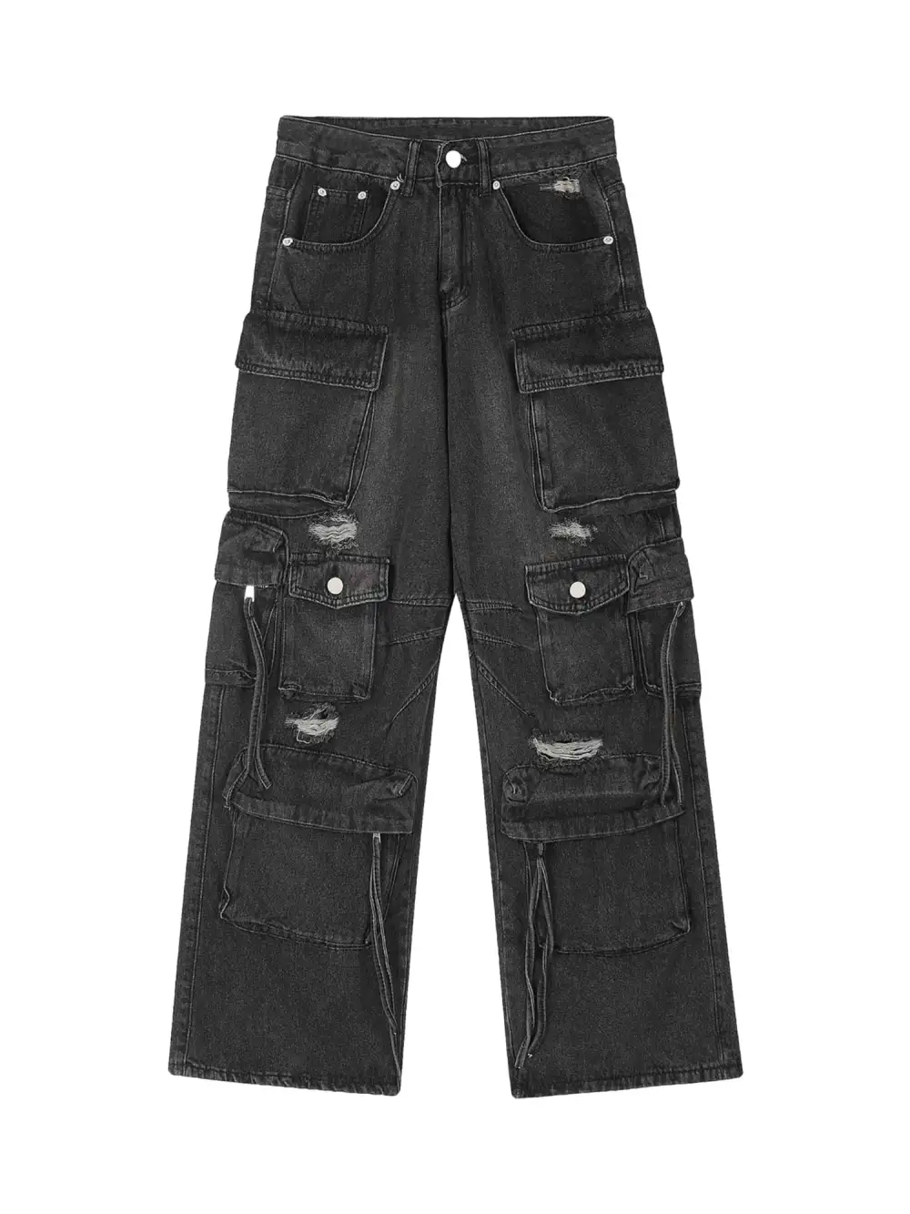 Washed Multi-pocket Work Cargo Jeans - 1830