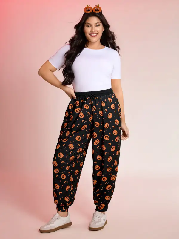 Pumpkin Halloween Drawstring Jogger Pants