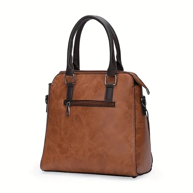 Women's Tote Bag Set Boston Bag PU Leather Shopping Daily Zipper Adjustable Large Capacity Waterproof Solid Color Black Pink Red