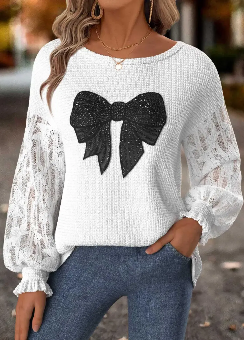 Raw White Tummy Coverage Geometric Print Long Sleeve Sweatshirt