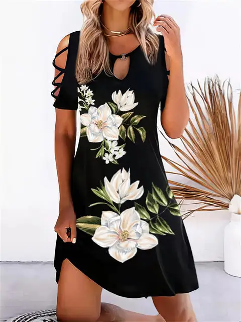 Cold Shoulder Print Mini Dress