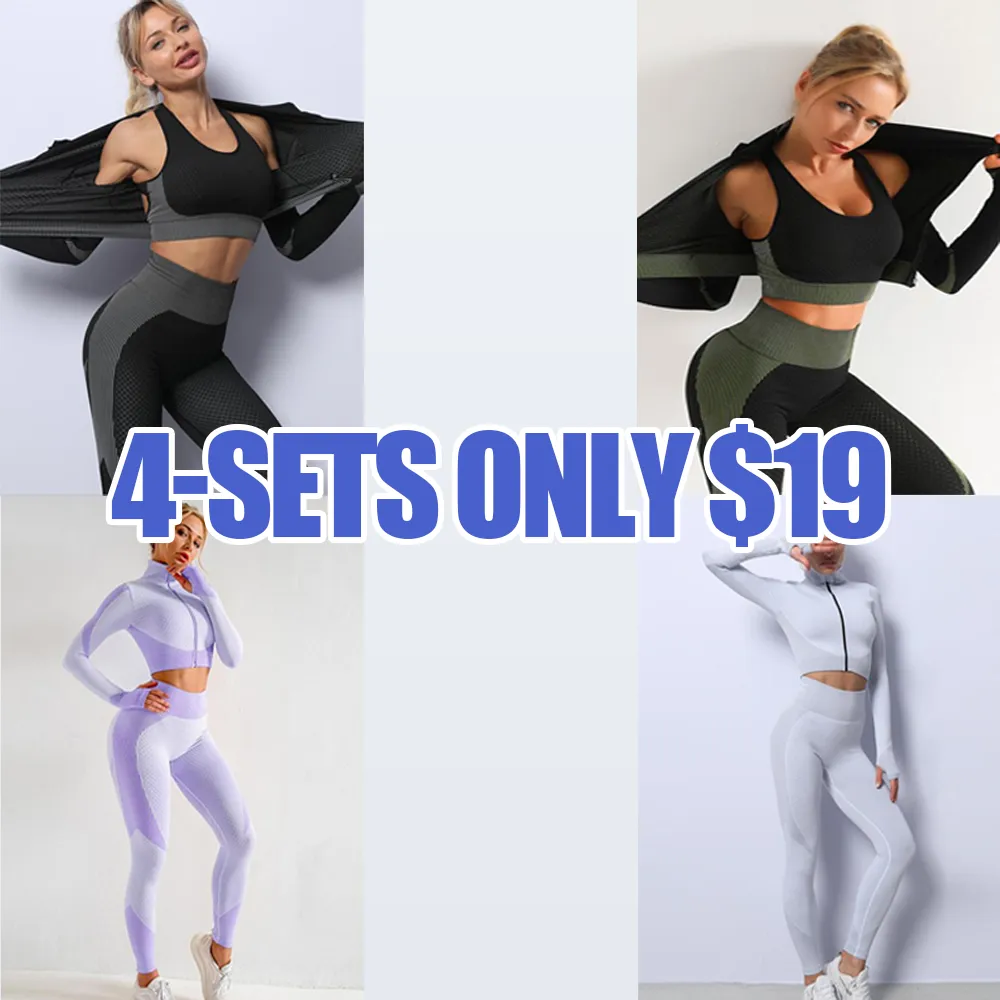 Women's Colorblock Zip Up Shapewear Set, Casual Comfy Crop Jacket & High Waist Sports Yoga Pants & Bra for Outdoor Wear, Fitness Training Clothes