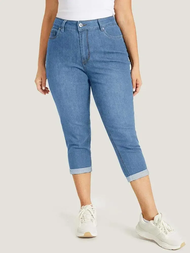 5 Packs-Very Stretchy High Rise Dark Wash Cropped Jeans