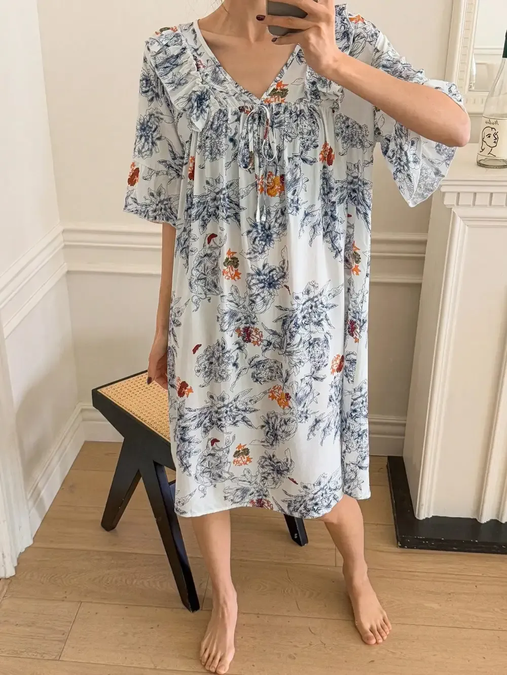 DAZY Women's Ruffle Hem Printed Nightgown