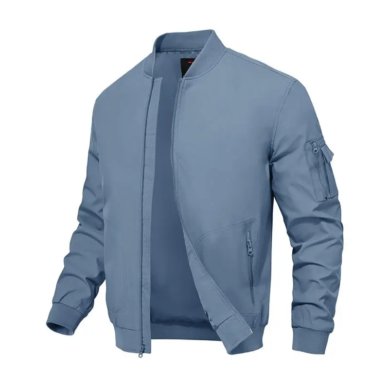Men's Plus Size Bomber Jacket – Lightweight Zip-Up Flight Coat with 5 Pockets, Casual Fall Windbreaker.