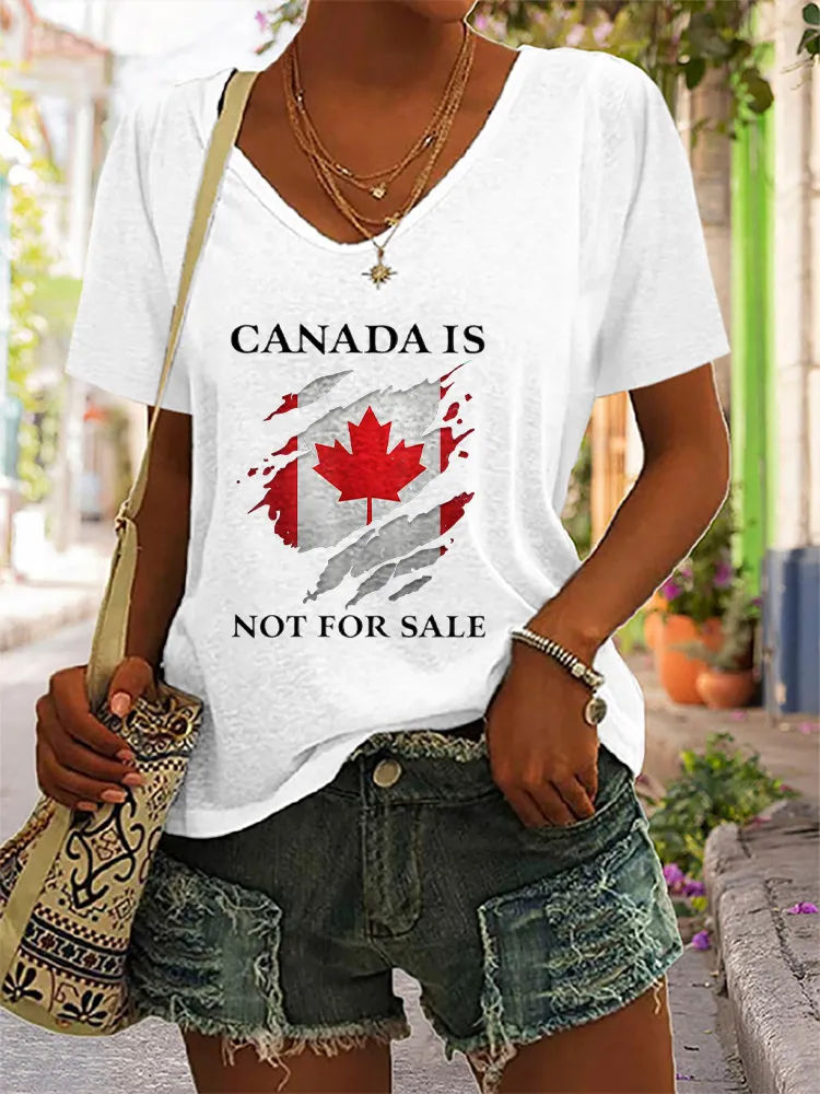 Women's Canada Is Not For Sale Short Sleeves V-Neck Pure Cotton T-Shirt