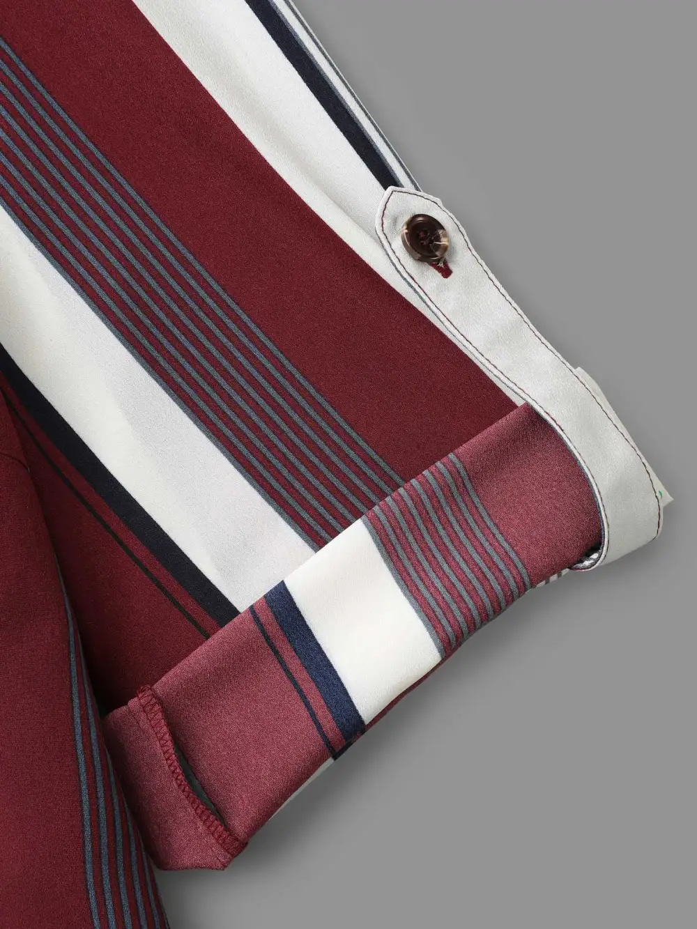 Vertical Striped V-Neck Tab Sleeve Blouse