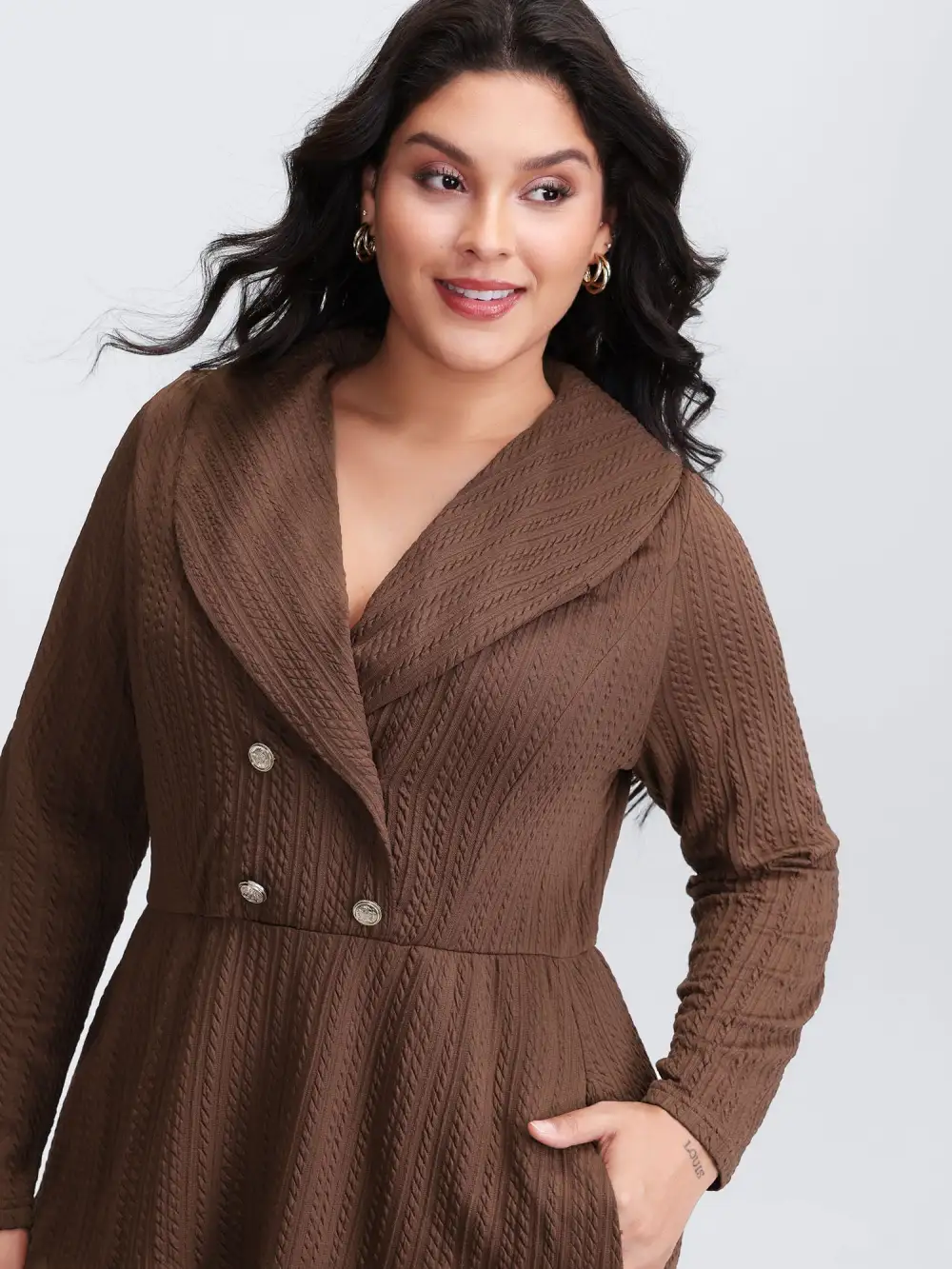 Cable Knit Double Decorative Button Knee-Length Dress