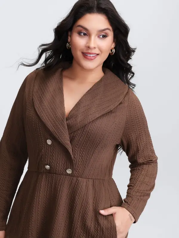 Cable Knit Double Decorative Button Knee-Length Dress