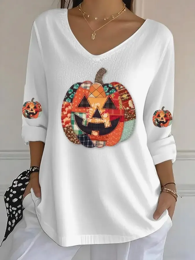 Women's Casual Autumn Pumpkin Bubble Ruffle Long Sleeve Top