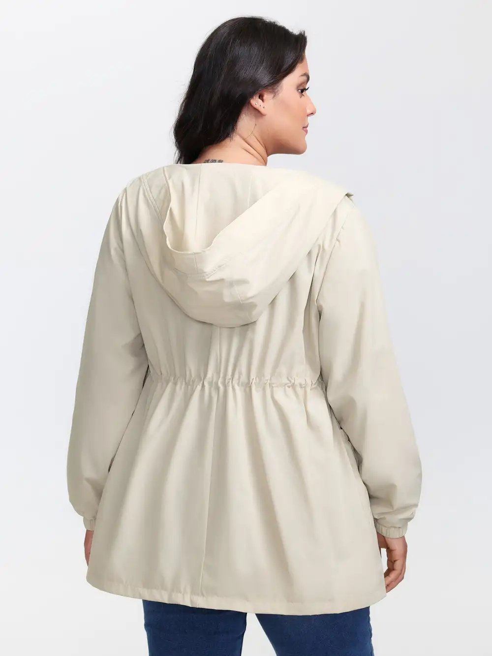 Drawstring Waist Pockets Hooded Coat