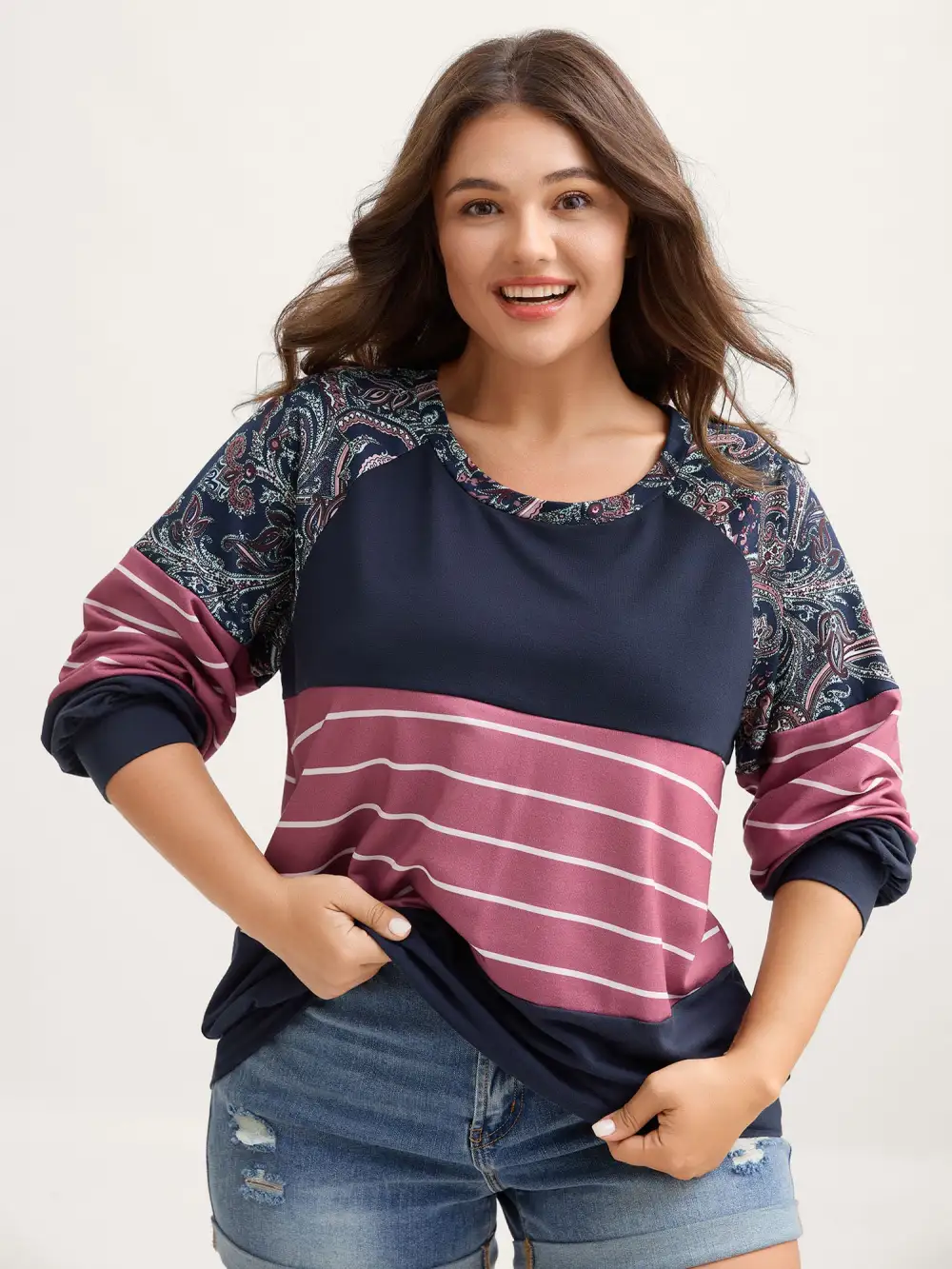 Supersoft Colorblock Paisley Print Sweatshirt