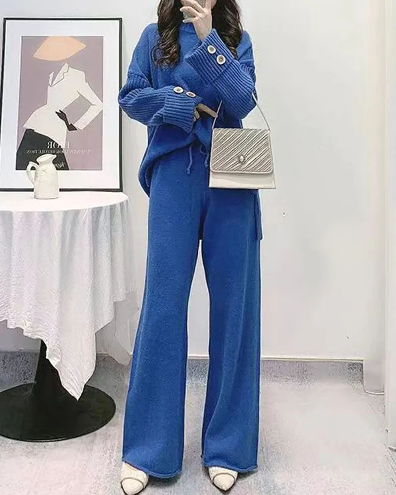 Knit Button Loose Two-Piece Set