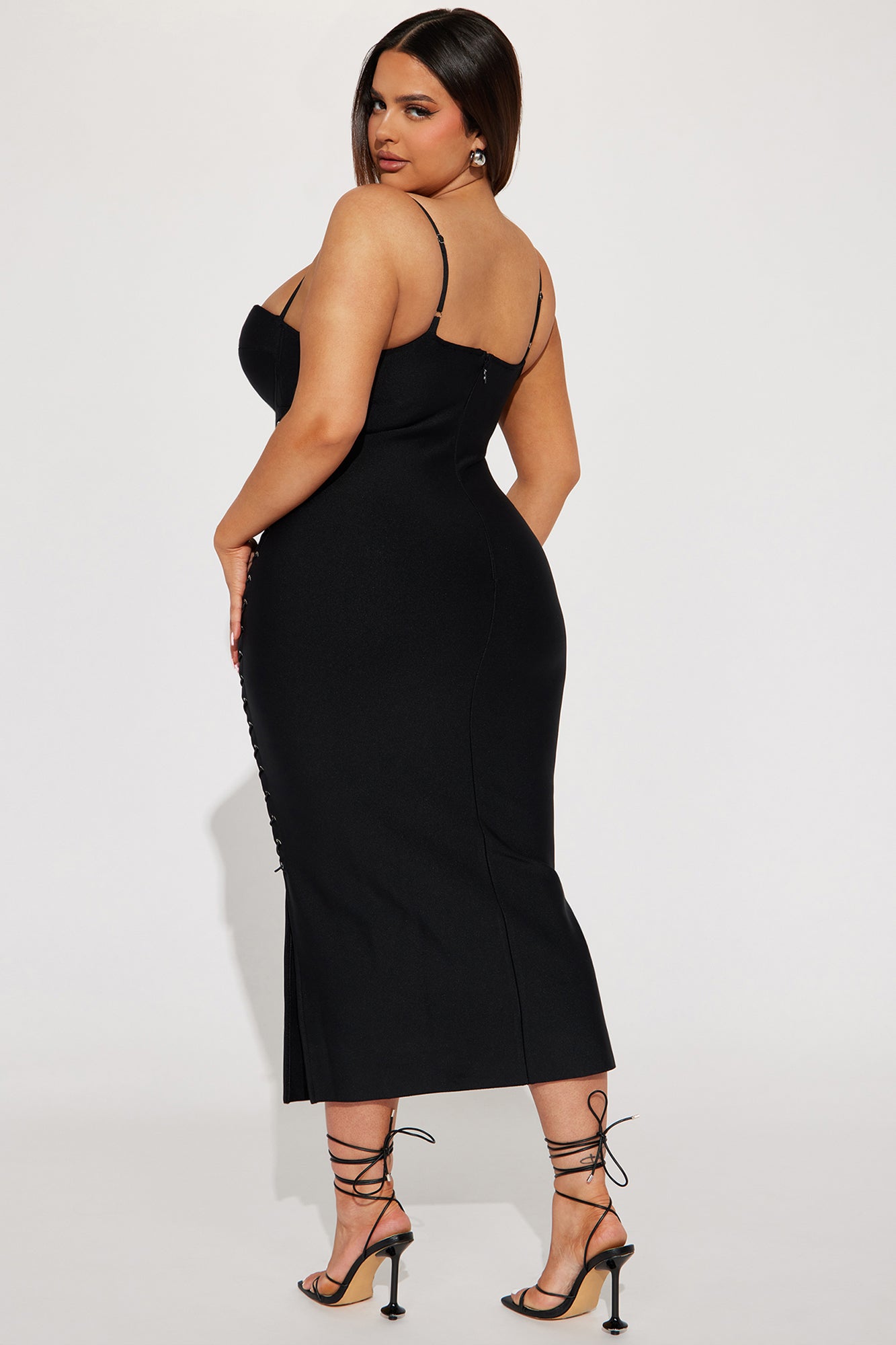 Lace Up Bandage Midi Dress - Black