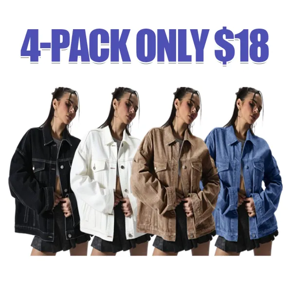 Women's Plain Button Front Drop Shoulder Denim Coat, Casual Fitted Long Sleeve Collared Pocket Outerwear for Daily Wear