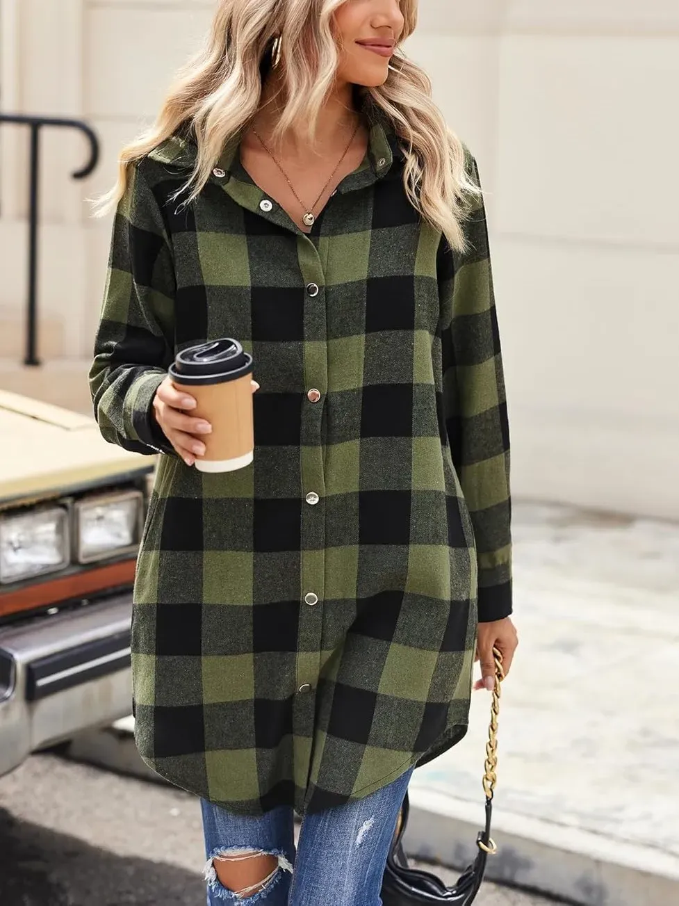 2025 Women's Flannel Long Sleeve Plaid Button Down Shirts
