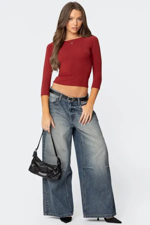 Mary Quarter Sleeve Wide Neck Top