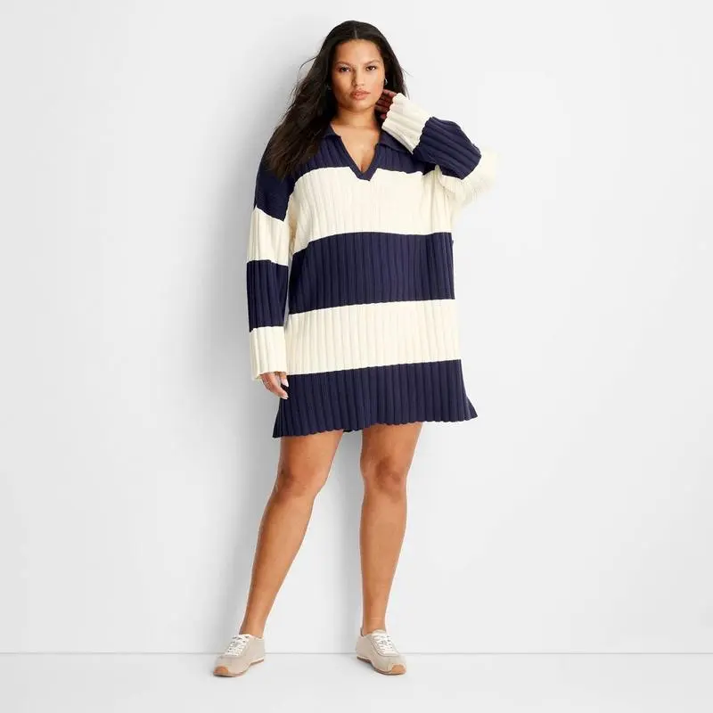 Women's Long Sleeve Rugby Mini Sweater Dress