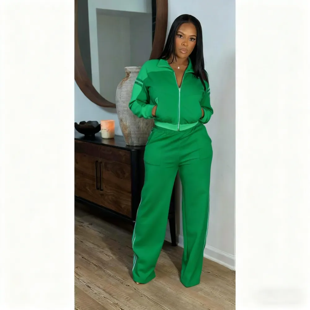 Retro Color Block Track Pants Set