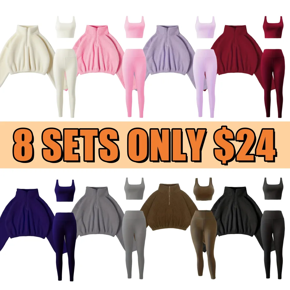 Women's 3-Piece Workout Set (Half-Zip Top, Bra, Yoga Pants)