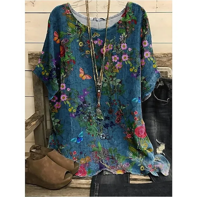Women's Blouse Chiffon Floral Print Daily Daily T-shirt Sleeve Long Sleeve Round Neck Pink Summer Spring