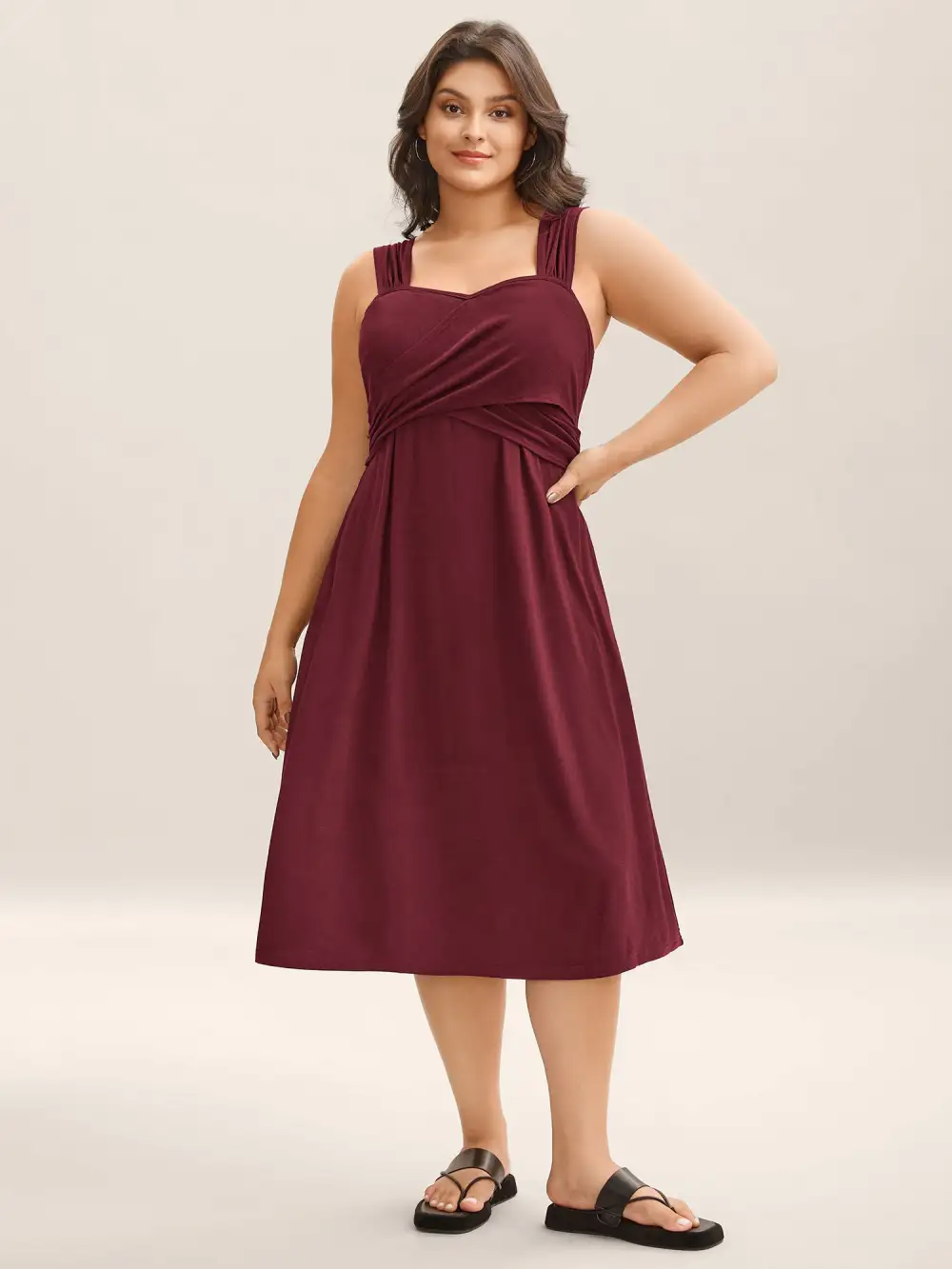 Crosswrap Bodice Pockets Midi Dress
